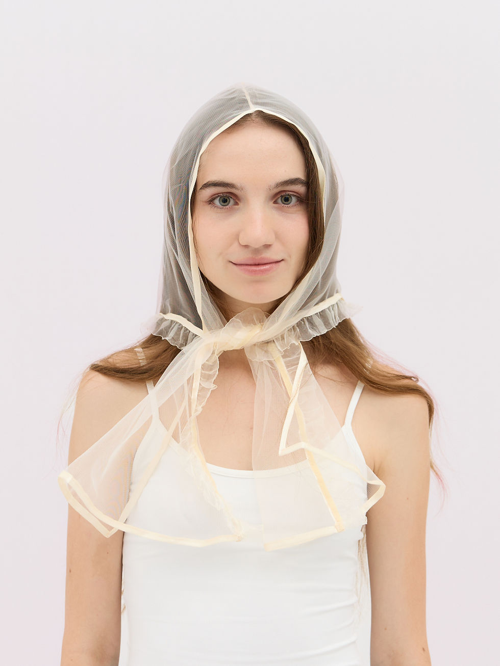 Seraphina Gnocchi Beige Tulle Headpiece Front