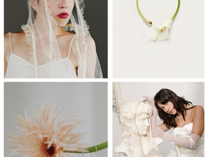 Women wearing a white veil headpiece for a modern wedding