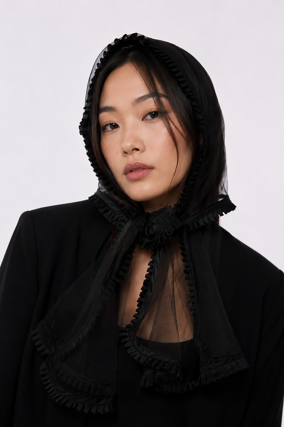 Thumbnail: Mademoiselle Lilly Tulle Headpiece - Black Side
