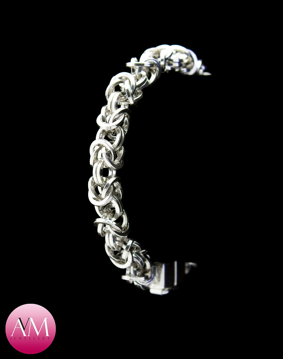 Thumbnail: BRIGHT HONOUR - Heavy Sterling Silver Byzantine Bracelet