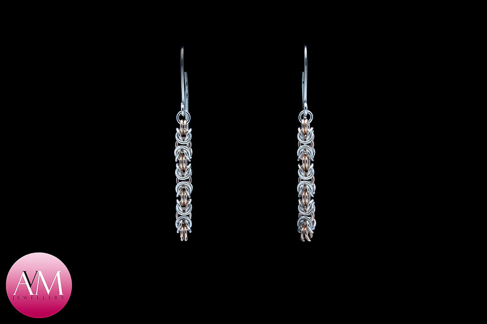 Thumbnail: Delicate Byzantine Earrings in Rose Gold Filled & Sterling Silver