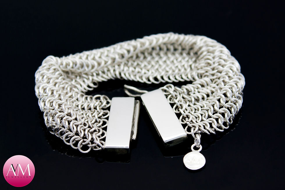 Thumbnail: ATHENA - 25mm wide Sterling Silver Chainmaille Bracelet