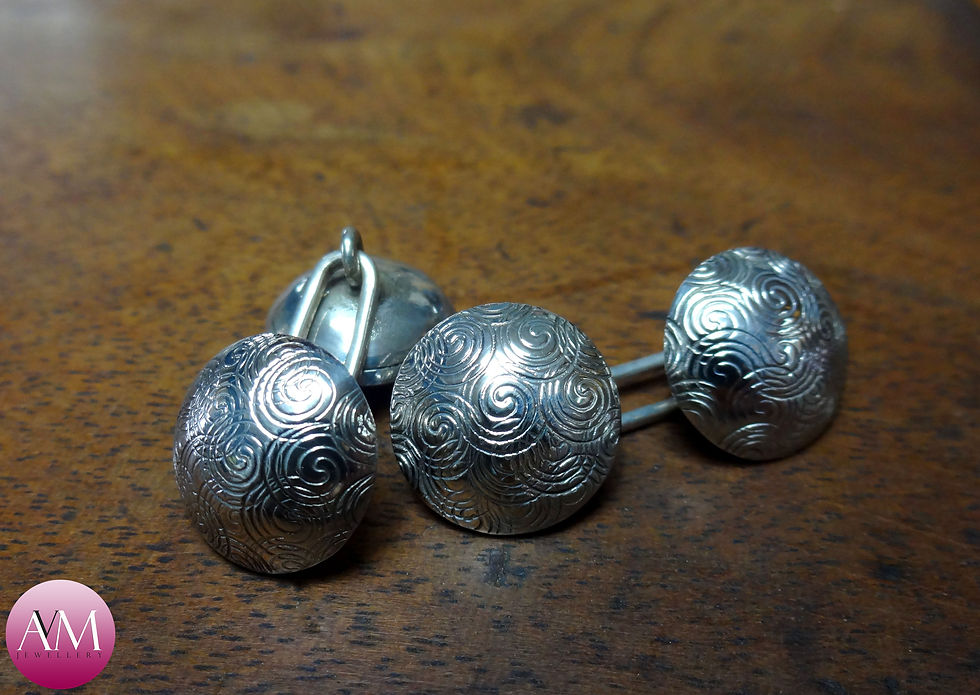 Thumbnail: Spiral Embossed Sterling Silver Double Button Cuff Links