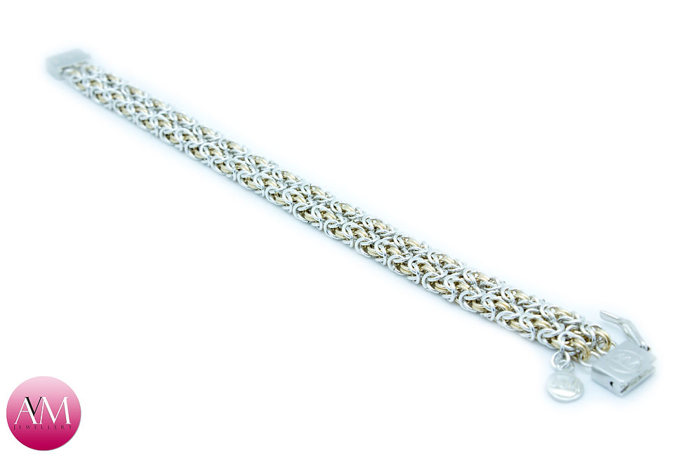 Thumbnail: BINARY - Twin Delicate Byzantine Bracelet in Yellow Gold Fille & Sterling Silver