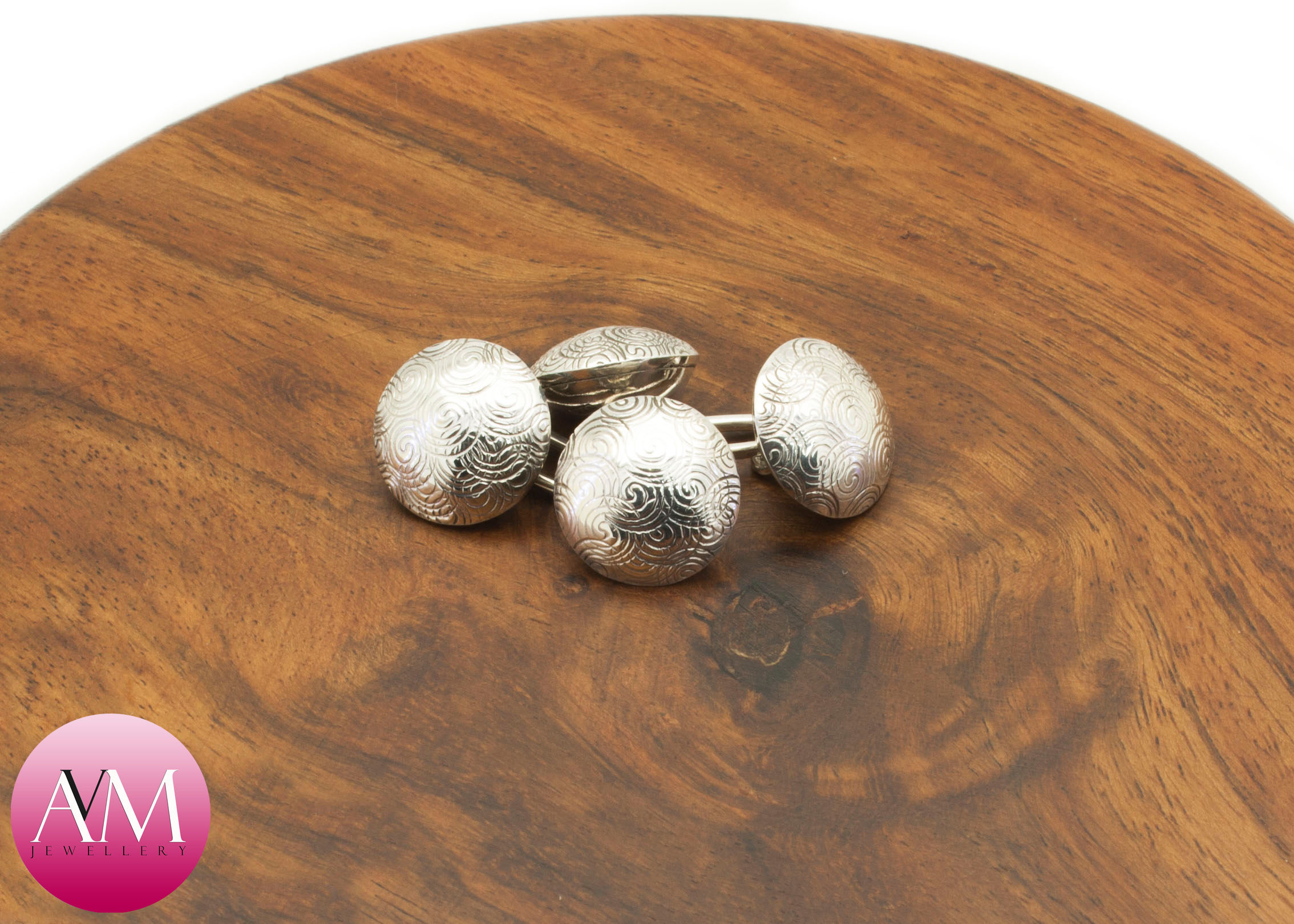 Spiral Embossed Sterling Silver Double Button Cuff Links