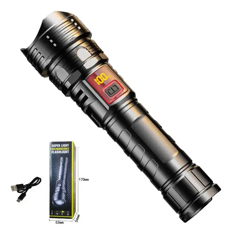 Miniatura: USB Rechargeable LED Flashlight with Zoom and Digital Display