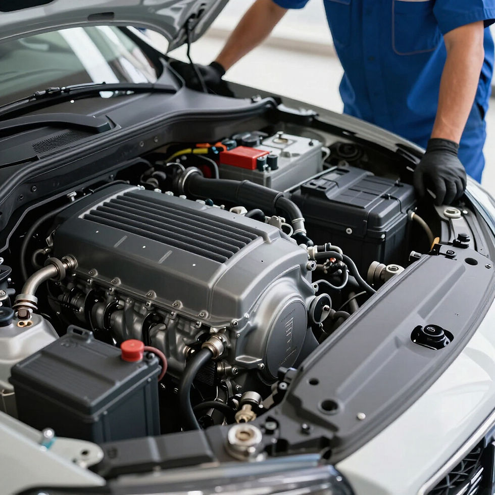 Mechanic inspecting a car engine for car servicing Leicester.