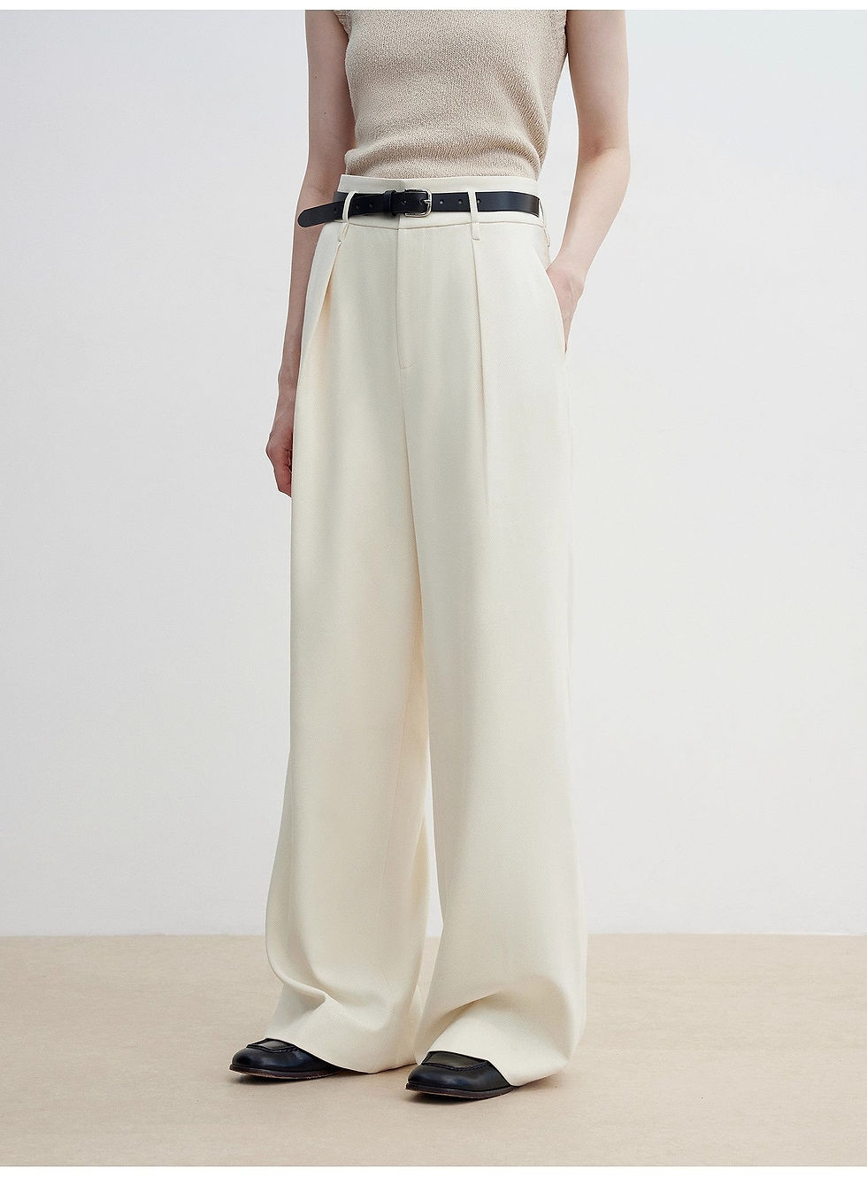 Thumbnail: Women's White Straight Casual Wide Waist Drape Floor-Length Wide Leg Pants