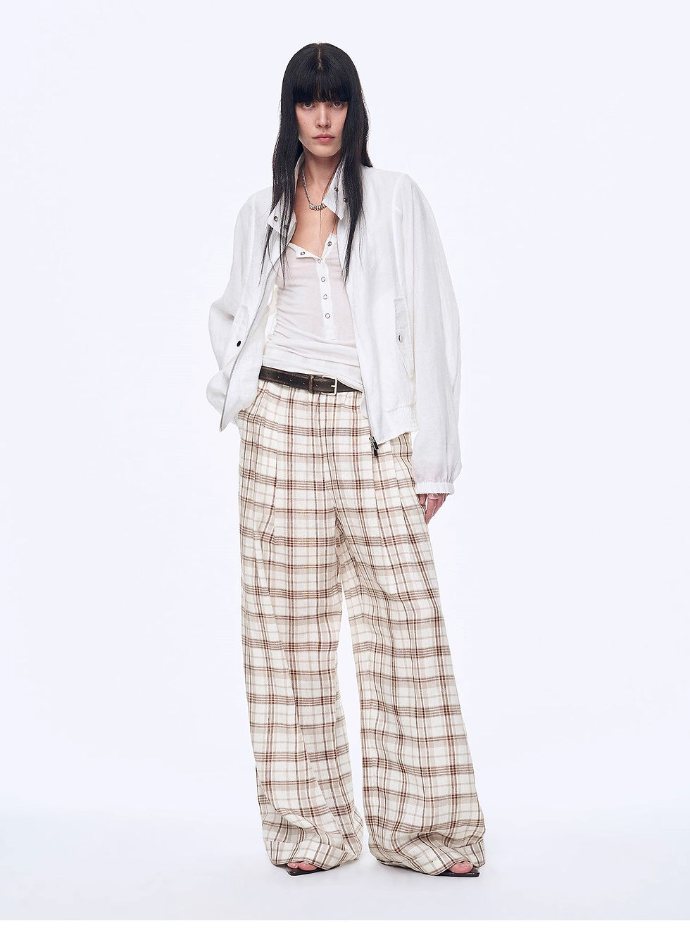 Thumbnail: "Plaid Accent" National Style Tencel Acetate Jacquard/Drape Linen Pants
