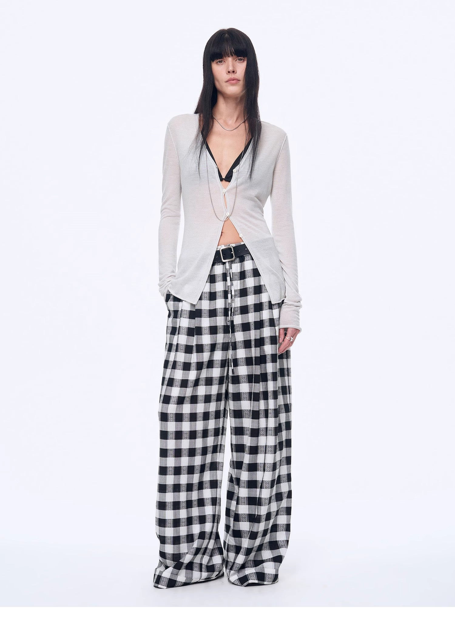 "Plaid Accent" National Style Tencel Acetate Jacquard/Drape Linen Pants