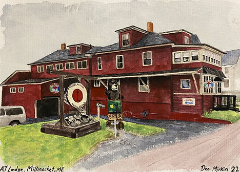 Realistic watercolor painting portrait of the AT Lodge Hostel along the Appalachian Trail