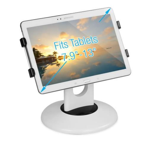 Thumbnail: 📱  Universal Tablet Stand – White Heavy Base Lockable Enclosure