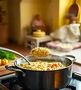 brown basmati rice cooking in stovetop