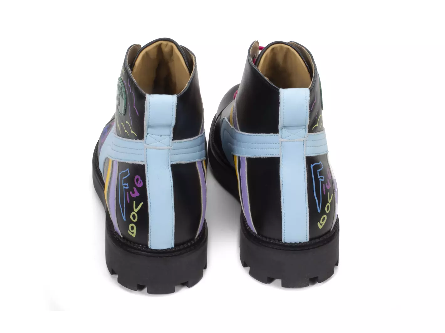 John Fluevog FW23 Kids Print: 7th Heaven Whitty kids print retro lace up boot detail