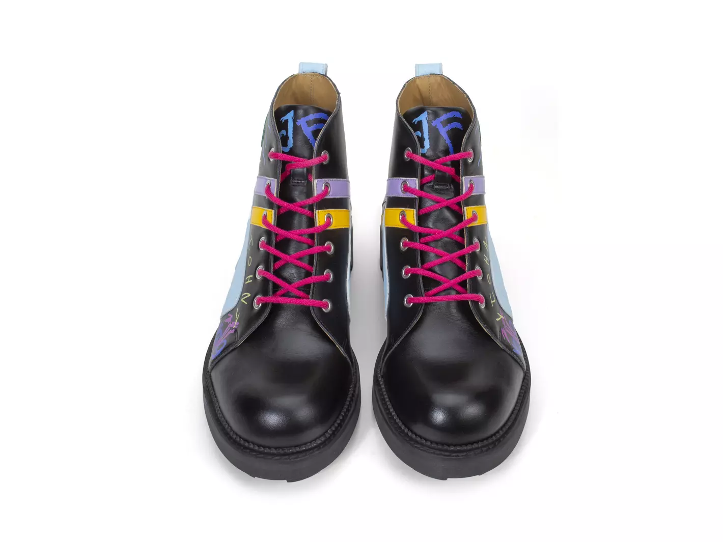 John Fluevog FW23 Kids Print: 7th Heaven Whitty kids print retro lace up boot detail