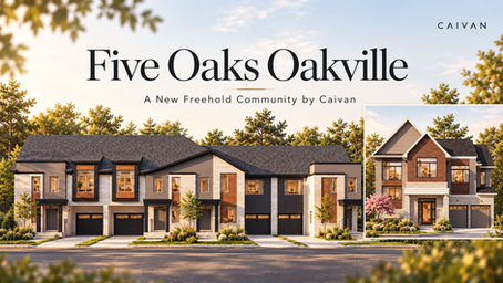 Five Oaks Oakville by Caivan featuring new freehold townhomes and detached homes in north Oakville.