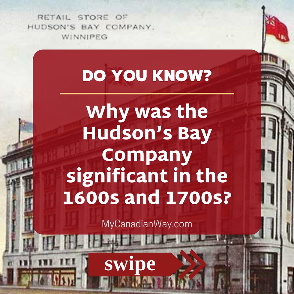 Quiz image asking “Why was the Hudson’s Bay Company significant in the 1600s and 1700s?”