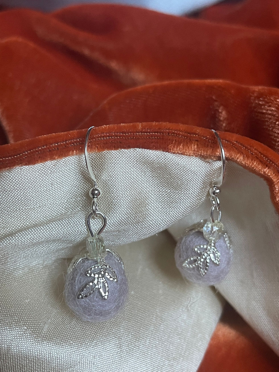 Thumbnail: felted wool earrings - pleated silver details