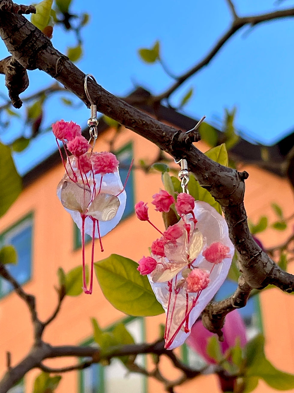 Thumbnail: Pink dried flowers earrings