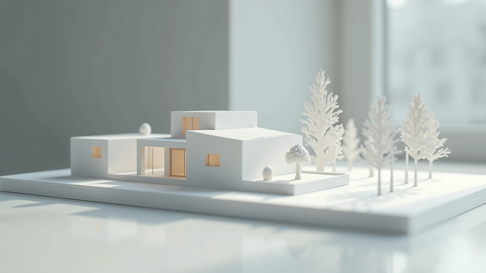 Eye-level view of a 3D printed architectural model on a table