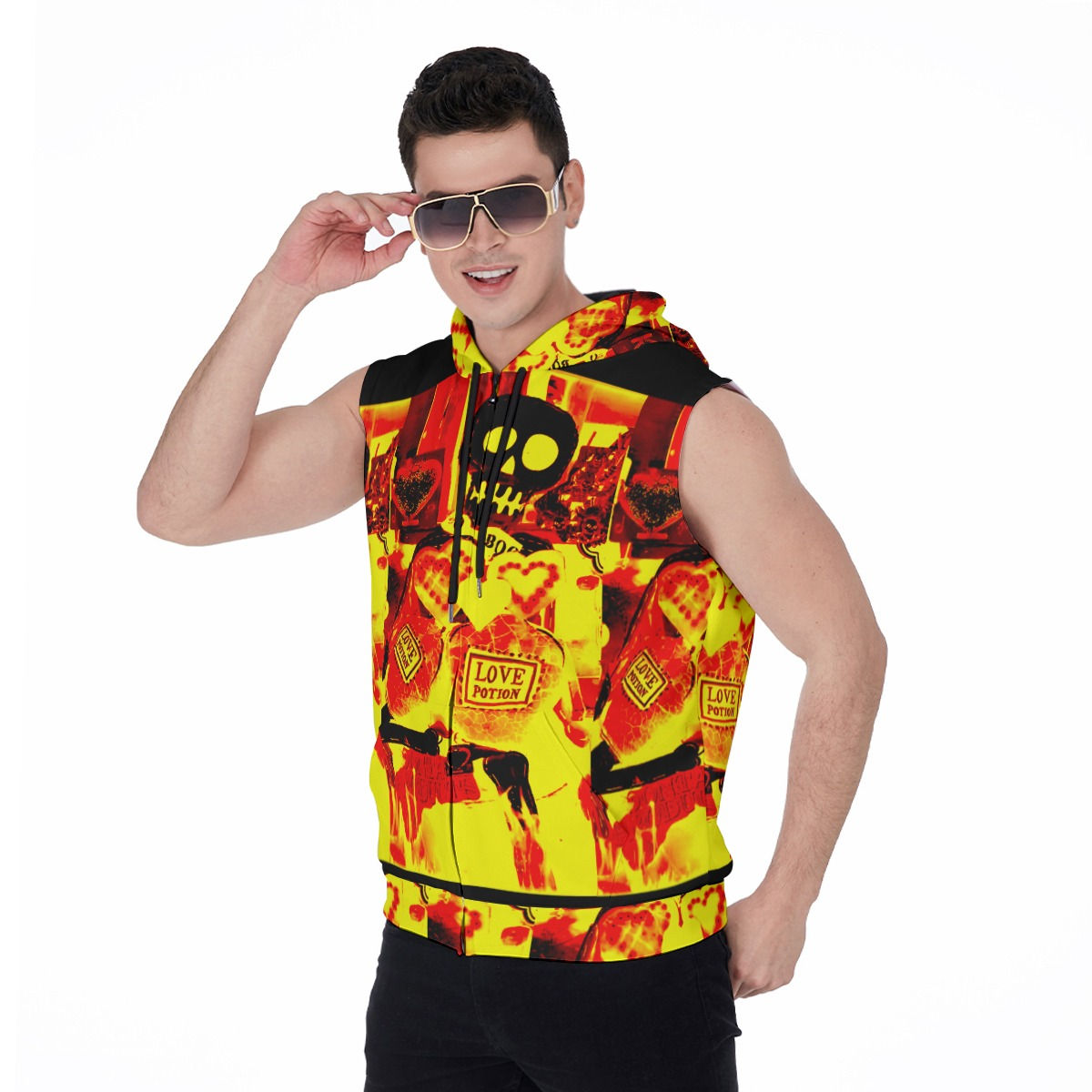 Love Hallow Men's Zipper-Up Sleeveless Hoodie