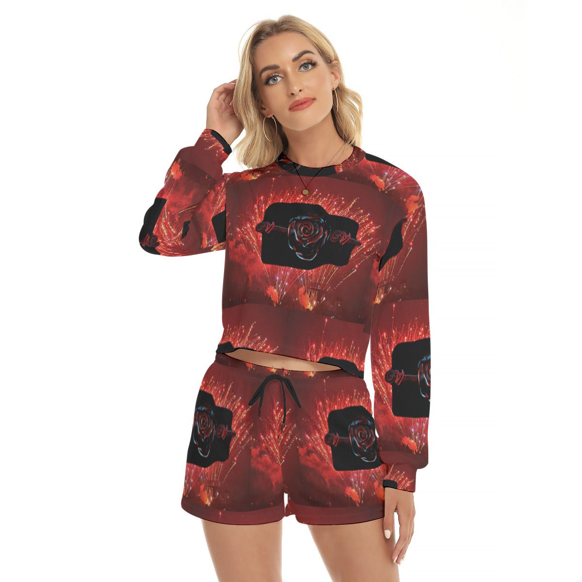 FIRE WORKS -Women's Short Sweatshirt And Pants Suit
