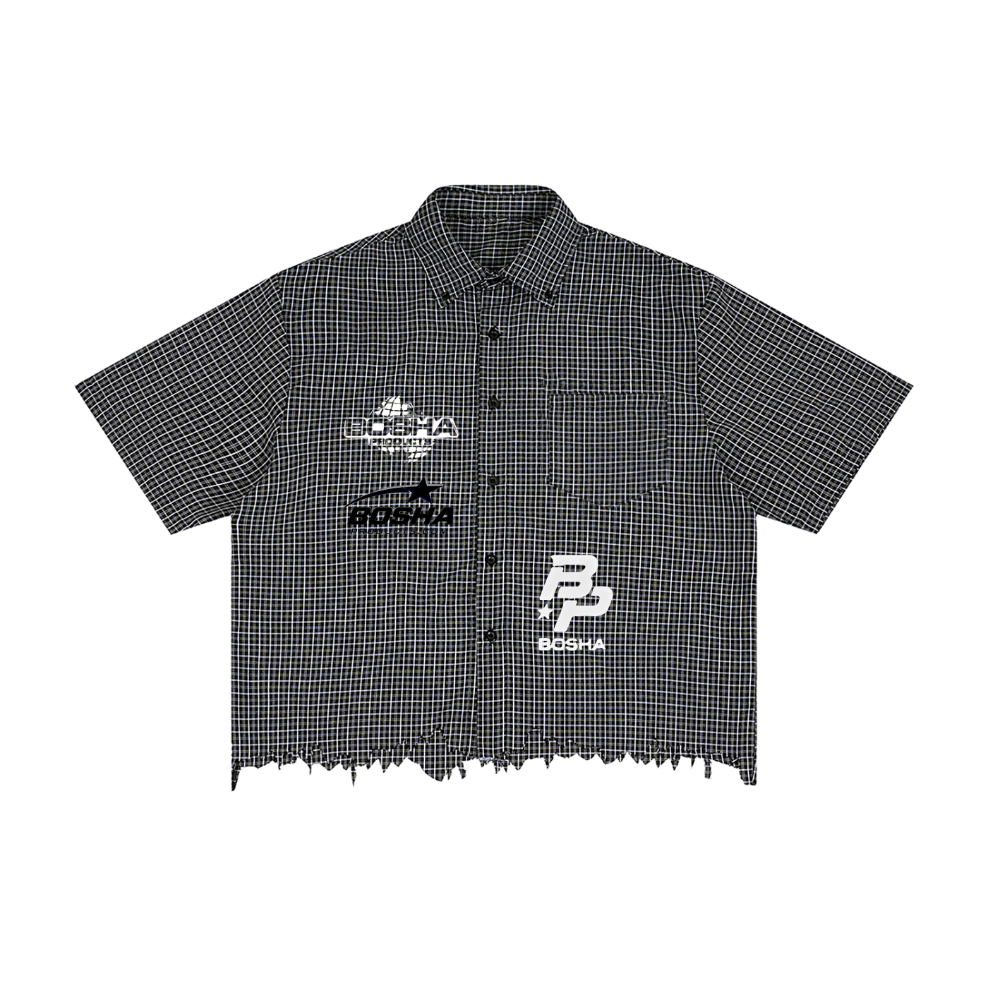 Unisex Distressed Plaid Boxy Shirt