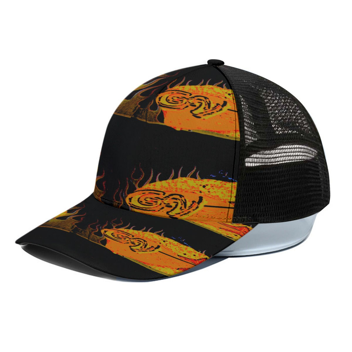flame Unisex Trucker Hat - Black Half-mesh