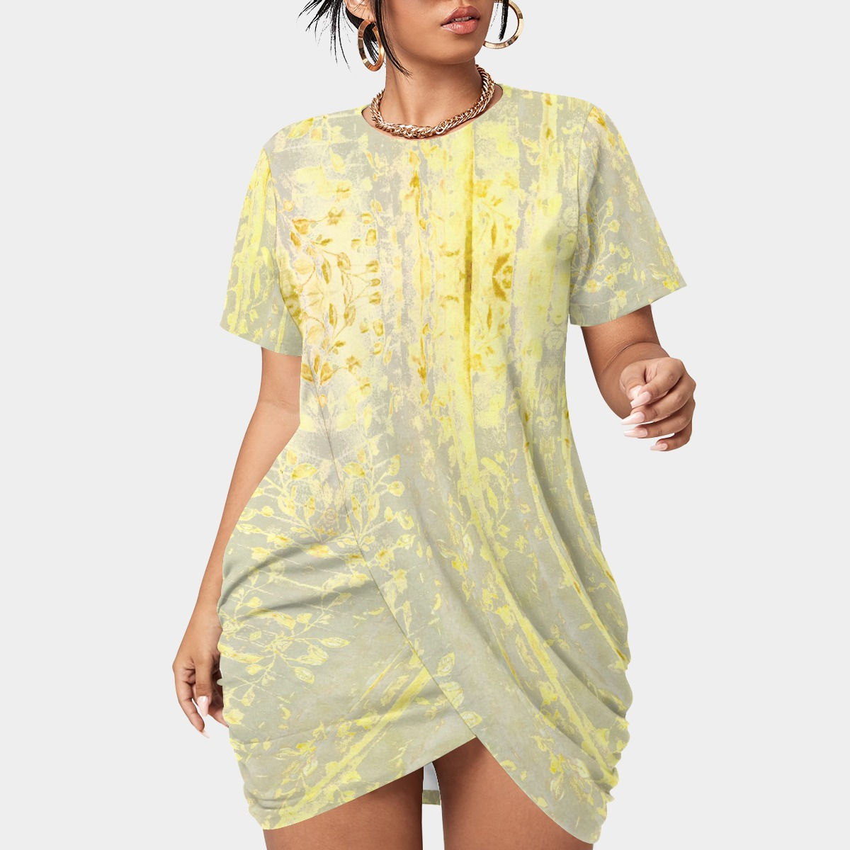 YG Women’s Stacked Hem Dress With Short Sleeve(Plus Size)