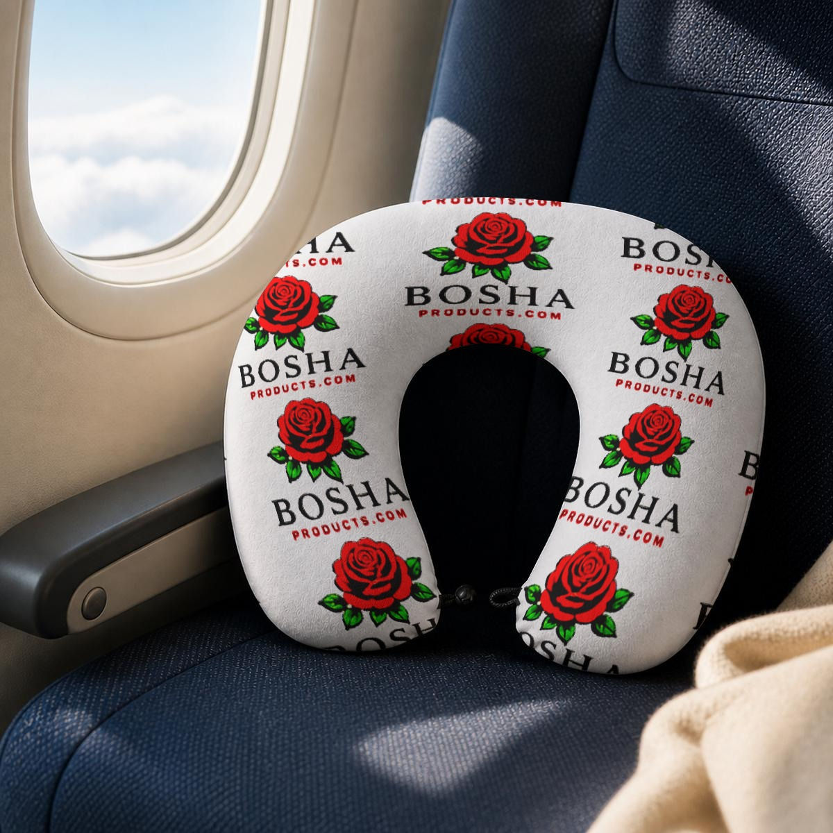 All-Over Print Memory Foam Travel Neck Pillow with Frog Button Closure