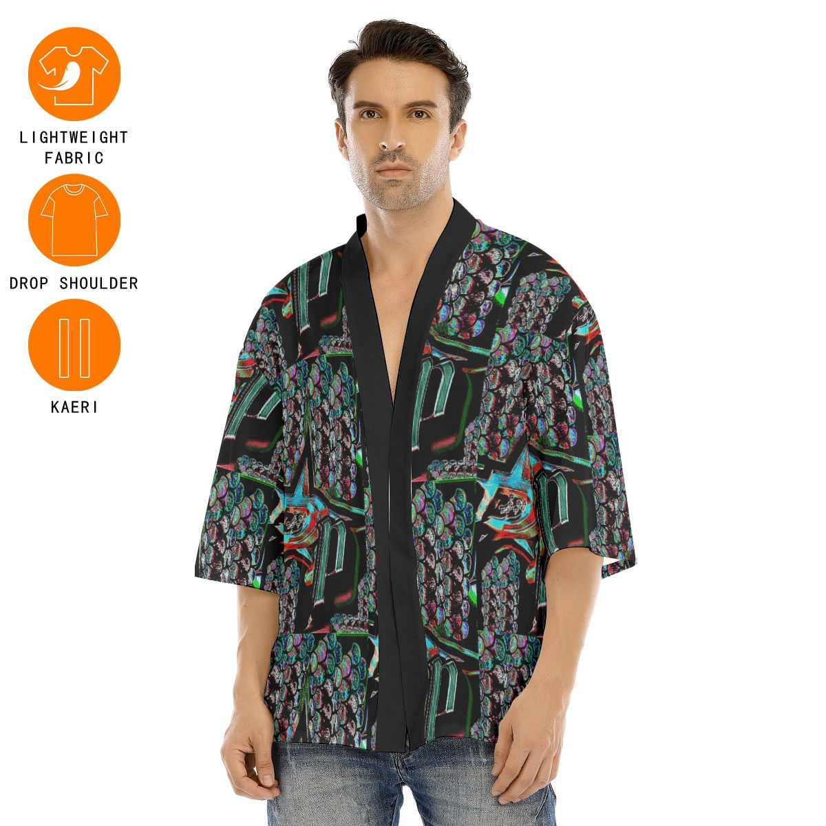 All-Over Print Men's Drop-shoulder Short Coat
