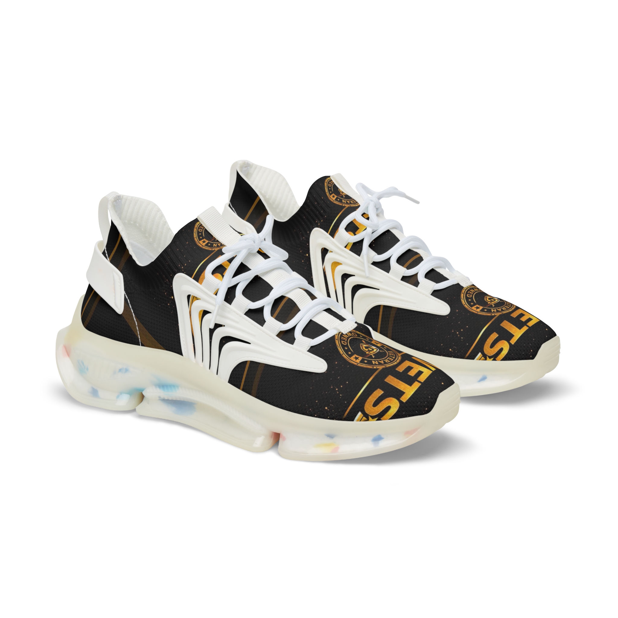 Men's Mesh Sneakers — Black Vintage Badge Athletic Shoes