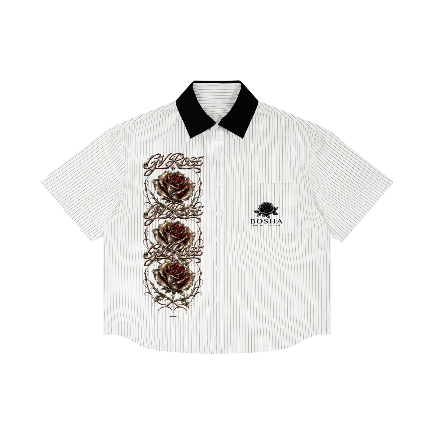 Unisex Striped Boxy Contrast Collar Shirt