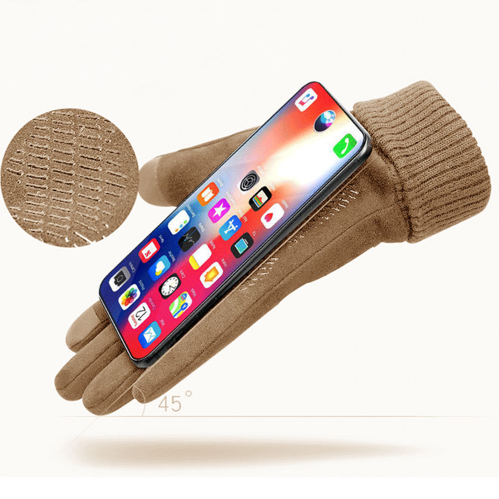 Custom Unisex Suede Gloves Winter Gloves With Sensitive Touch Screen Fingers