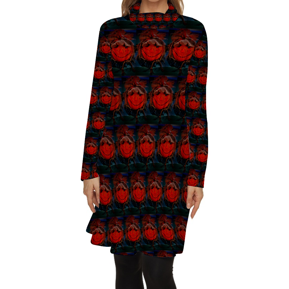 Hollerween Print Long Sleeve Classic Dress Elegant Skirts