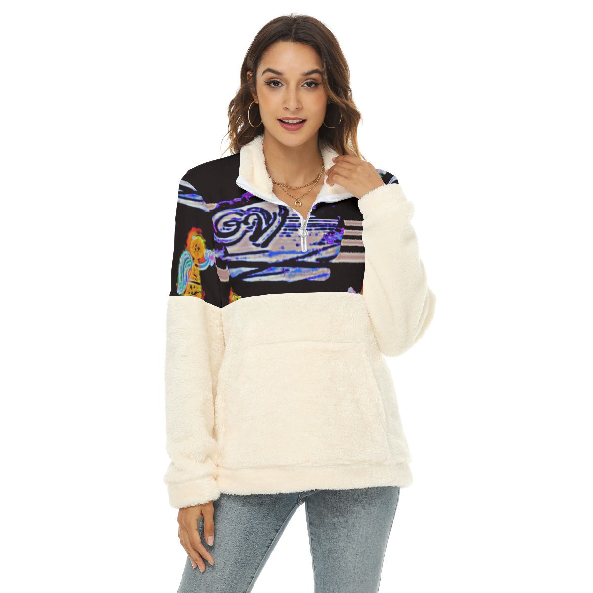 NITE ANGEL Women's Borg Fleece Sweatshirt With Half Zip