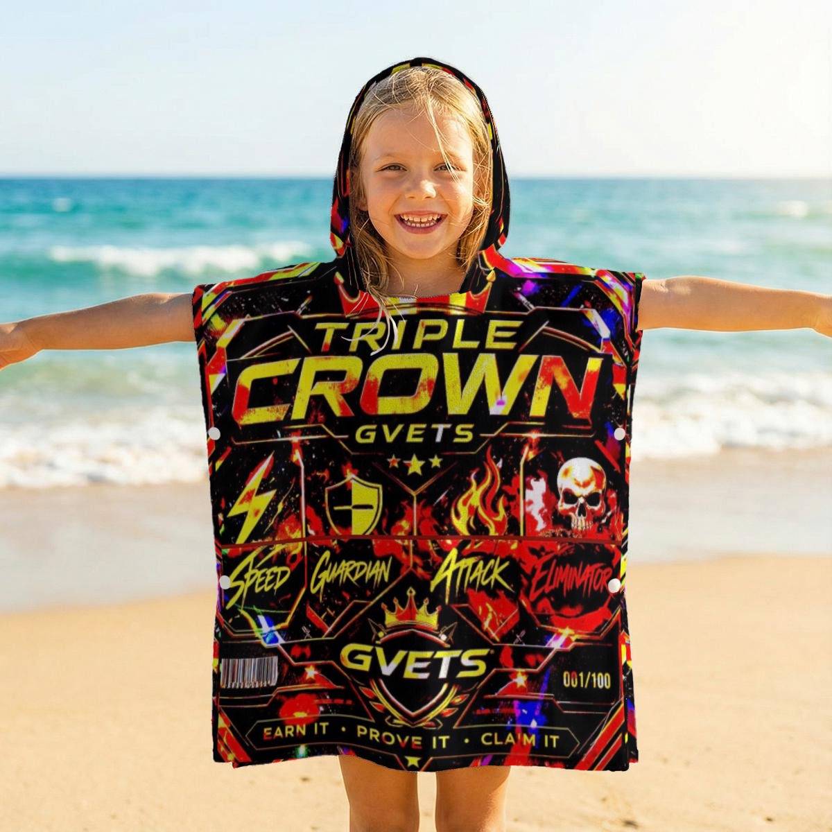 All-Over Print Kid's Hooded Towel Poncho