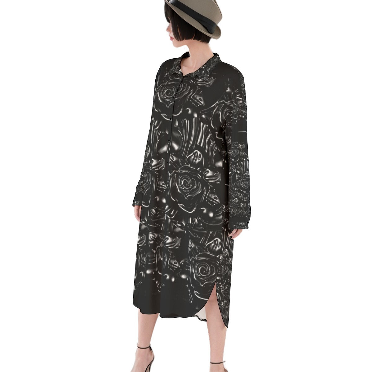 6LK Rose Women's Long Shirt Dress | Rayon