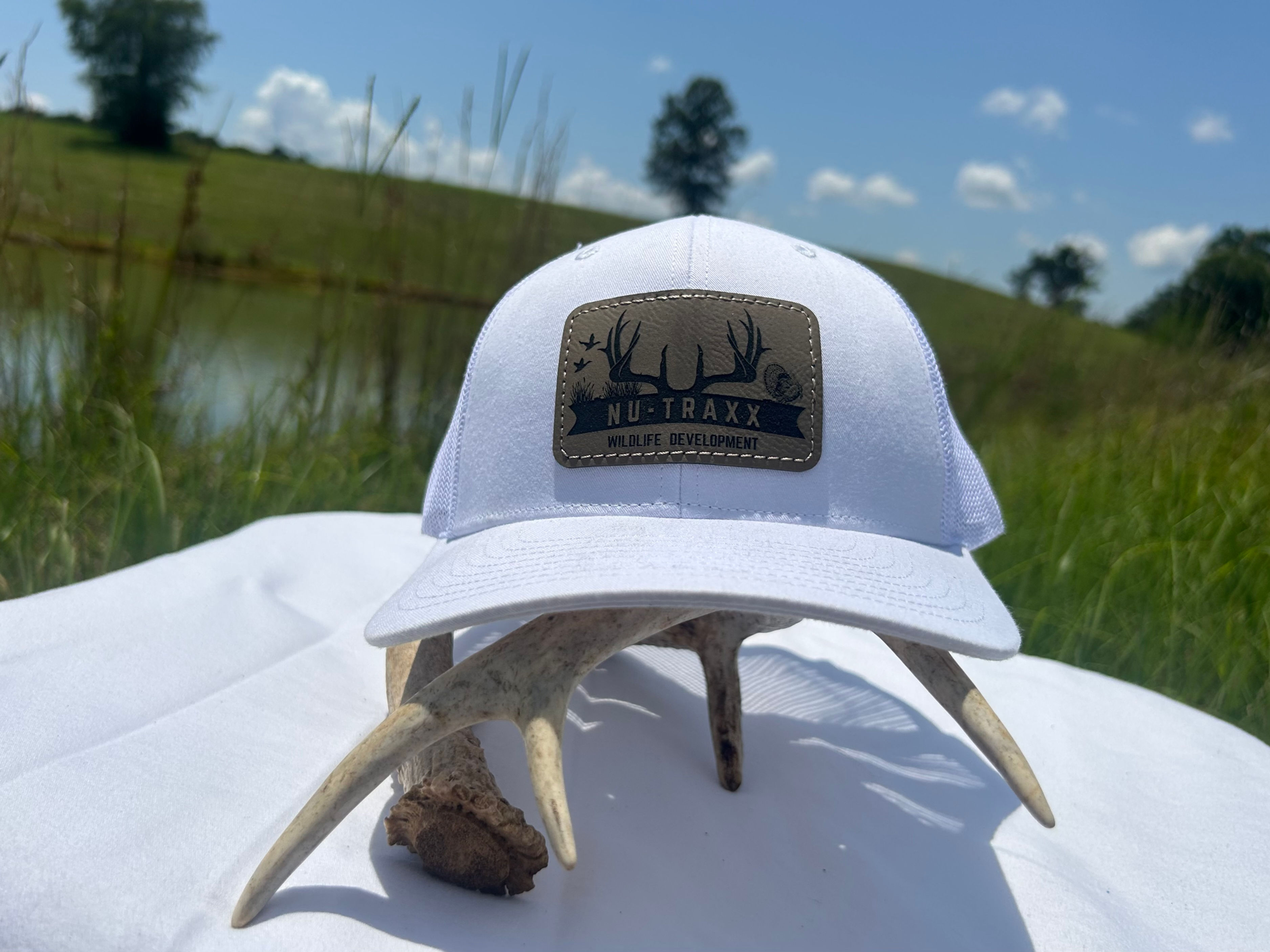 White with Light Tan Nu-Traxx Leather Patch Snapback Hat