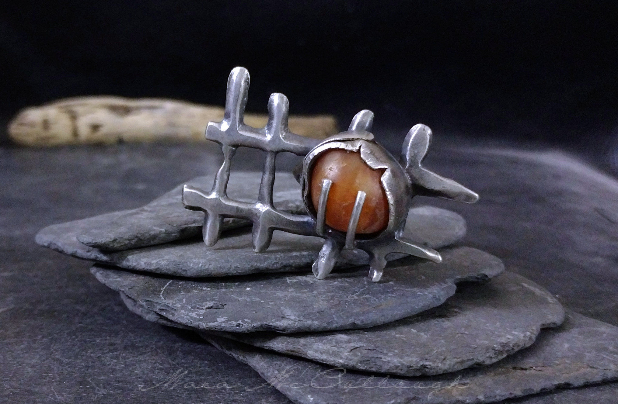Crossed. Carnelian, Sterling ring