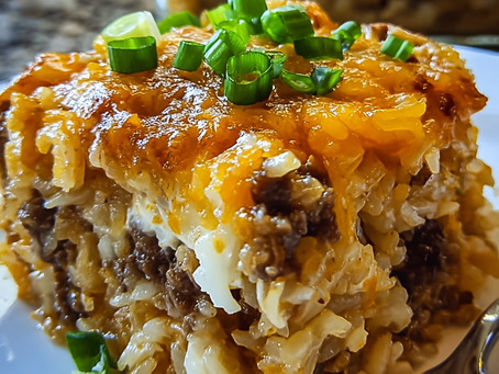 Beefy Onion Rice Casserole With Savory Ground Beef, Tender Rice, And A Golden, Melty Cheese Topping