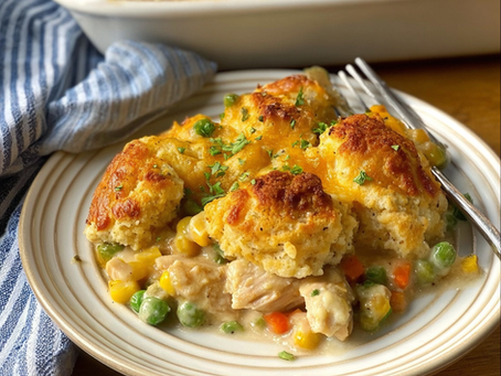 Chicken & Biscuits Dinner Cobbler: A From-Scratch Golden Bake With Cheddar and Old Bay Biscuits