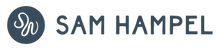 Navy circular logo with "SH" and "SAM HAMPEL" text