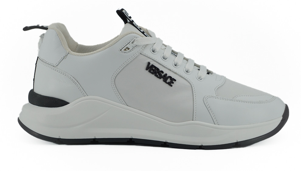 White Versace Sleek Calf Leather Sneakers Eu44/Us11