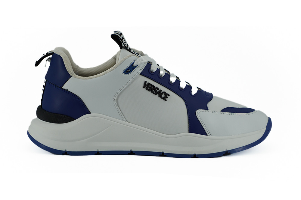 Blue/White Versace Elegant Blue And White Leather Sneakers Eu44/Us11
