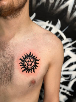 Blackwork supernatural tattoo done in monstera ink tattoo studio east london