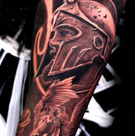 roman soldier realism tattoo done at monstera ink tattoo studio in romford