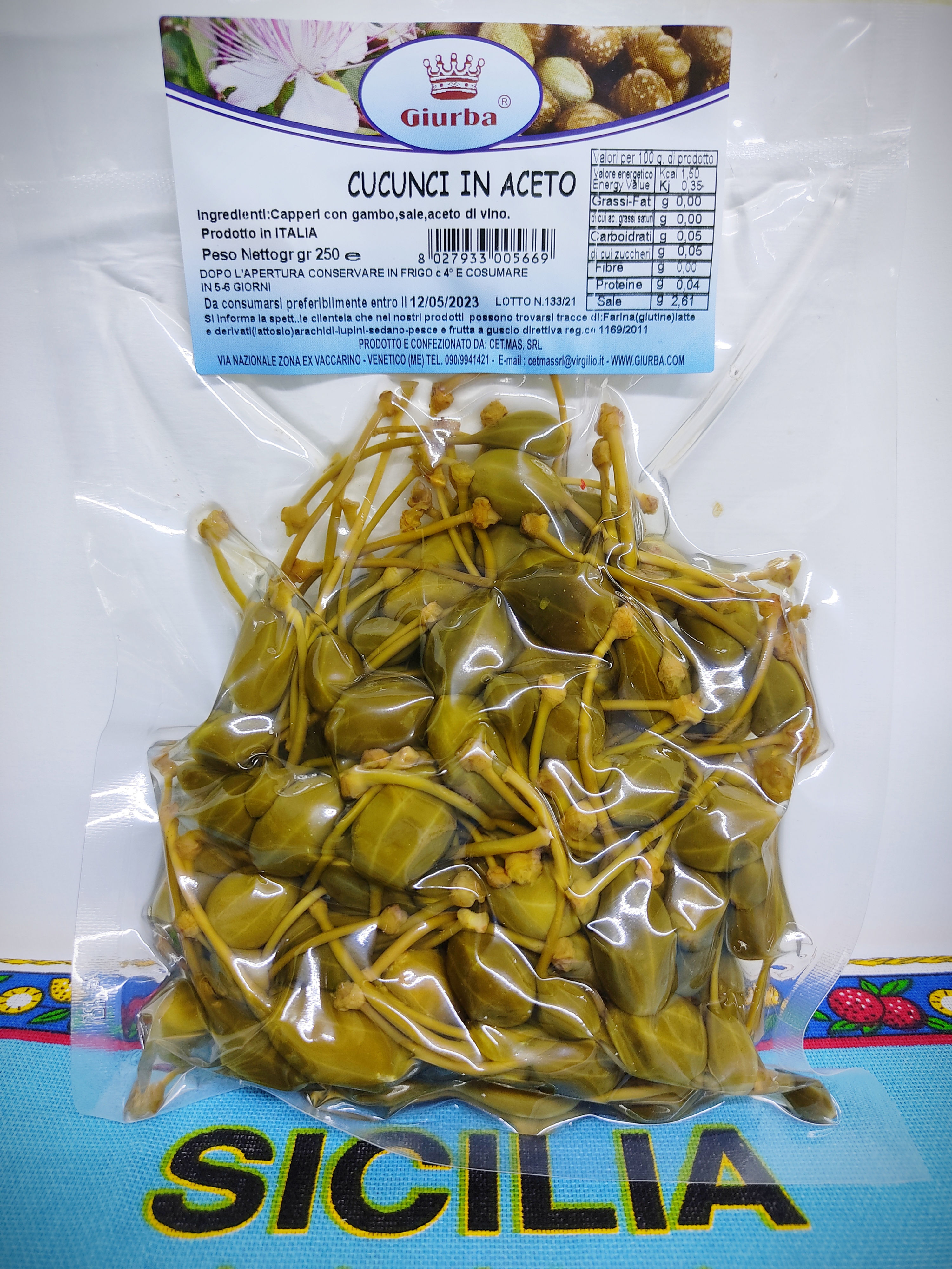 Cucunci in aceto gr 250 (Frutti del Cappero)