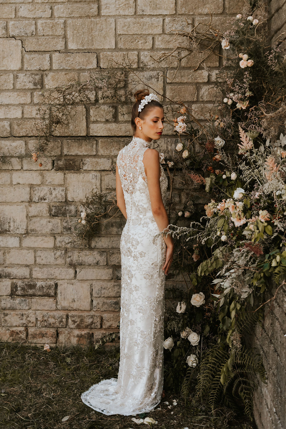 Miniatyrbild: Back view of the Annecy beaded lace wedding dress