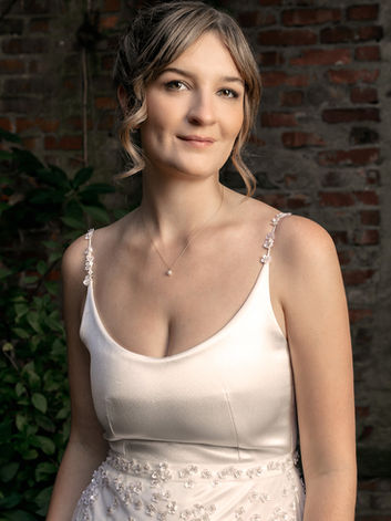 Brianna wearing Milan at her American wedding.
